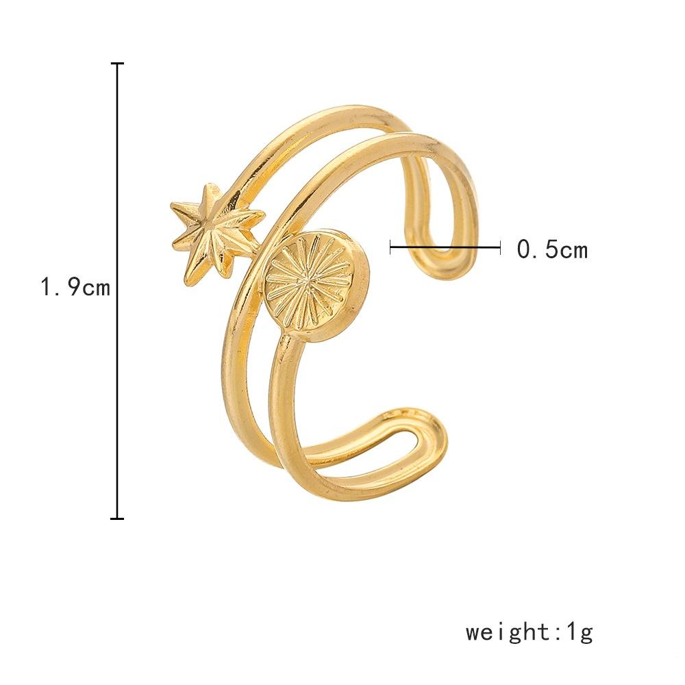 Jewelry Light Luxury Design Stainless Steel Open Stars Sun Adjustable Ring