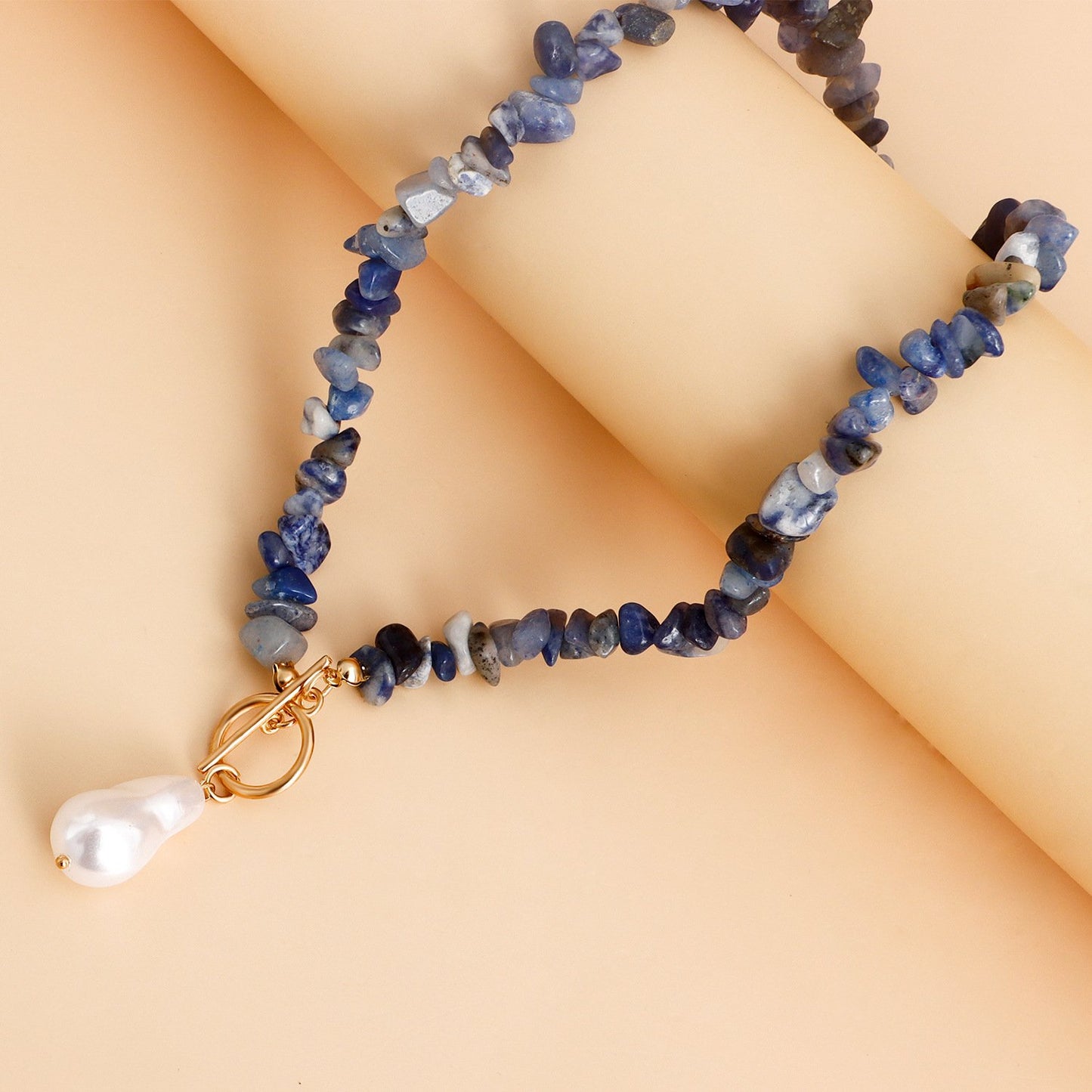 Jewelry Large Shaped Pearl OT Buckle Necklace Femininity Simple Fashion Blue Turquoise Necklace