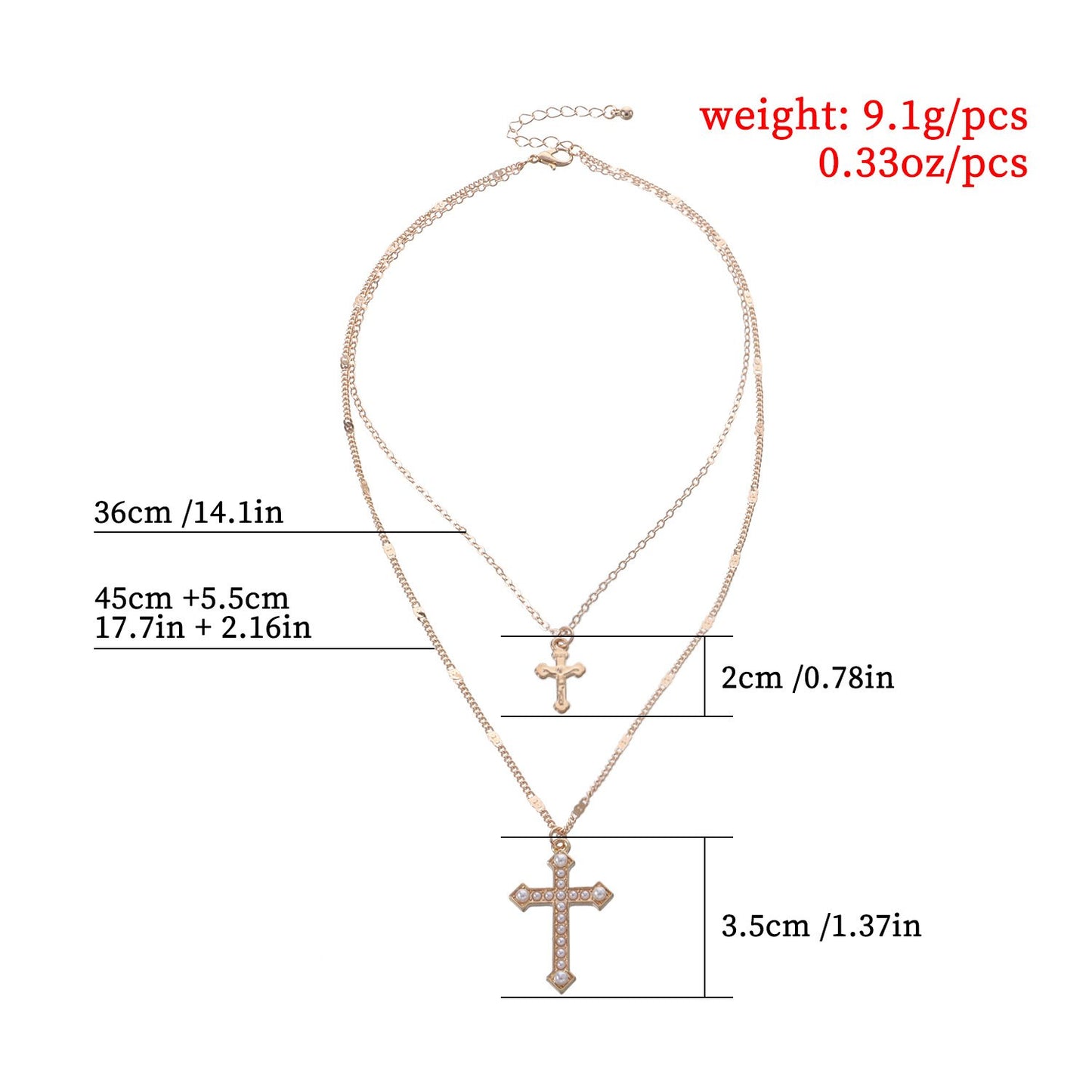 Jewelry Size Double Pearl Cross Pendant Necklace Ladies Simple Temperament Trend Necklace