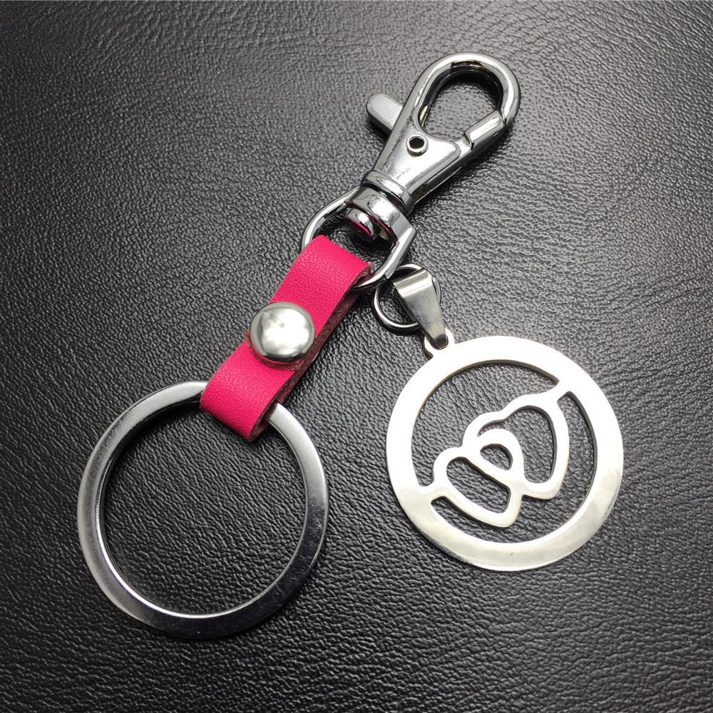 Double Heart Titanium Steel Pendant Leather Keychain Bag Luggage Tag Logo Couple Gift