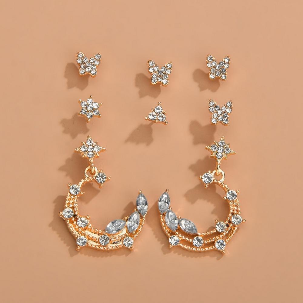 Accessories Rhinestone Stud Earrings Pop Stars Flowers Butterfly Multi-Piece Earrings Jewelry