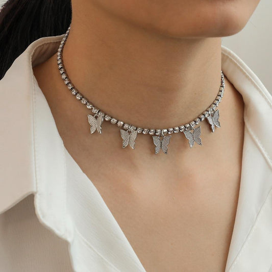 Ins niche jewelry super fairy full of diamond temperament butterfly pendant collarbone necklace wild choker necklace female