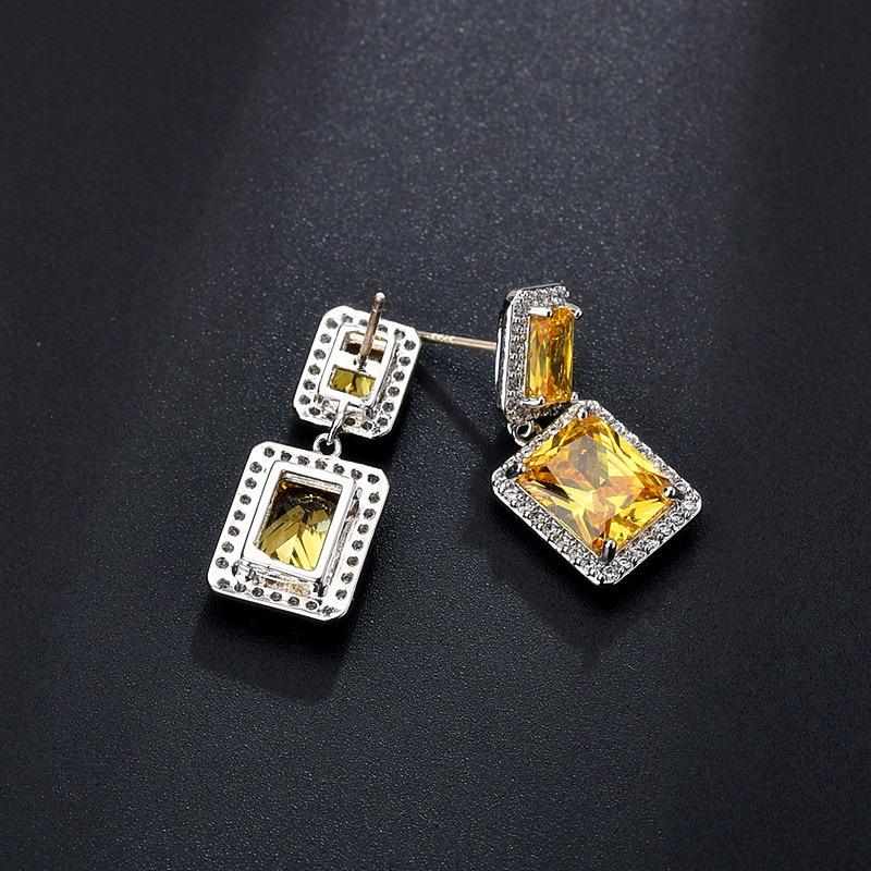 Fashion temperament net red women's square diamond niche design short 925 silver needle pendant earrings stud earrings