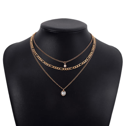 N1623 Temperament stacked with micro-inlaid rhinestone clavicle chain niche trendy cool light luxury geometric multi-layer necklace