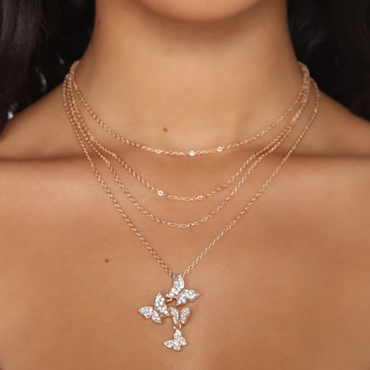 N1721 Sweet personality multi-layer butterfly necklace female metal fashion street style retro fashion necklace