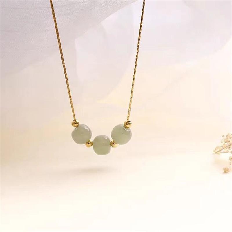 Thin section Sansheng Sanshi Hetian jade necklace female ins minority design high-end light luxury pendant clavicle chain