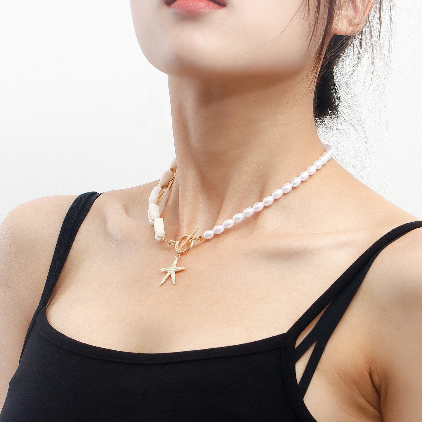 Jewelry beach hand-woven shell imitation pearl starfish pendant necklace female all-match