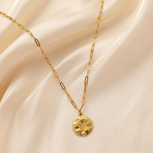 Original design light luxury niche ladies stainless steel golden coin moon star necklace collarbone chain necklace