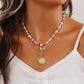 Indifferent double-layer love LOVE coin color rice bead necklace light luxury high-end design fashion ladies chain