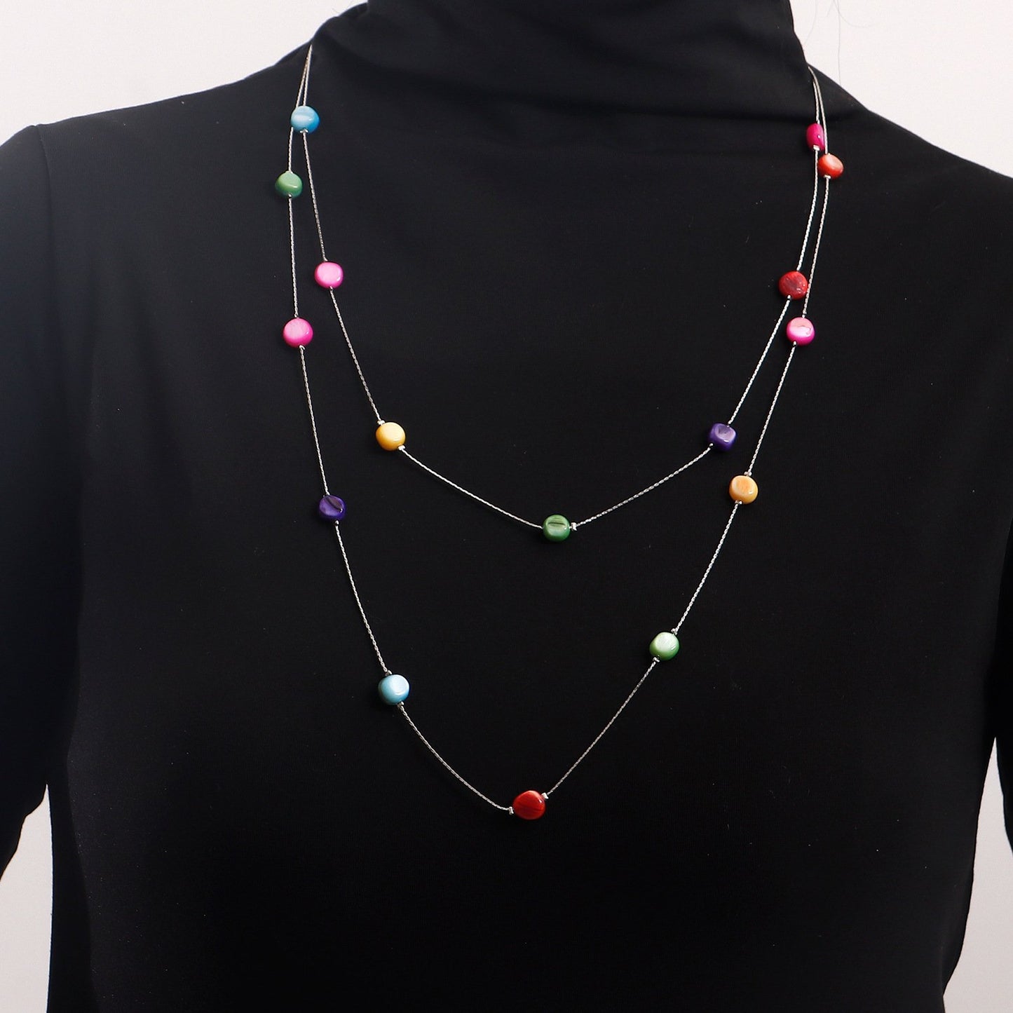 Jewelry long double-layer tassel color zircon necklace women's sweater chain ins metal necklace