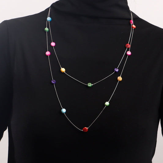 Jewelry long double-layer tassel color zircon necklace women's sweater chain ins metal necklace