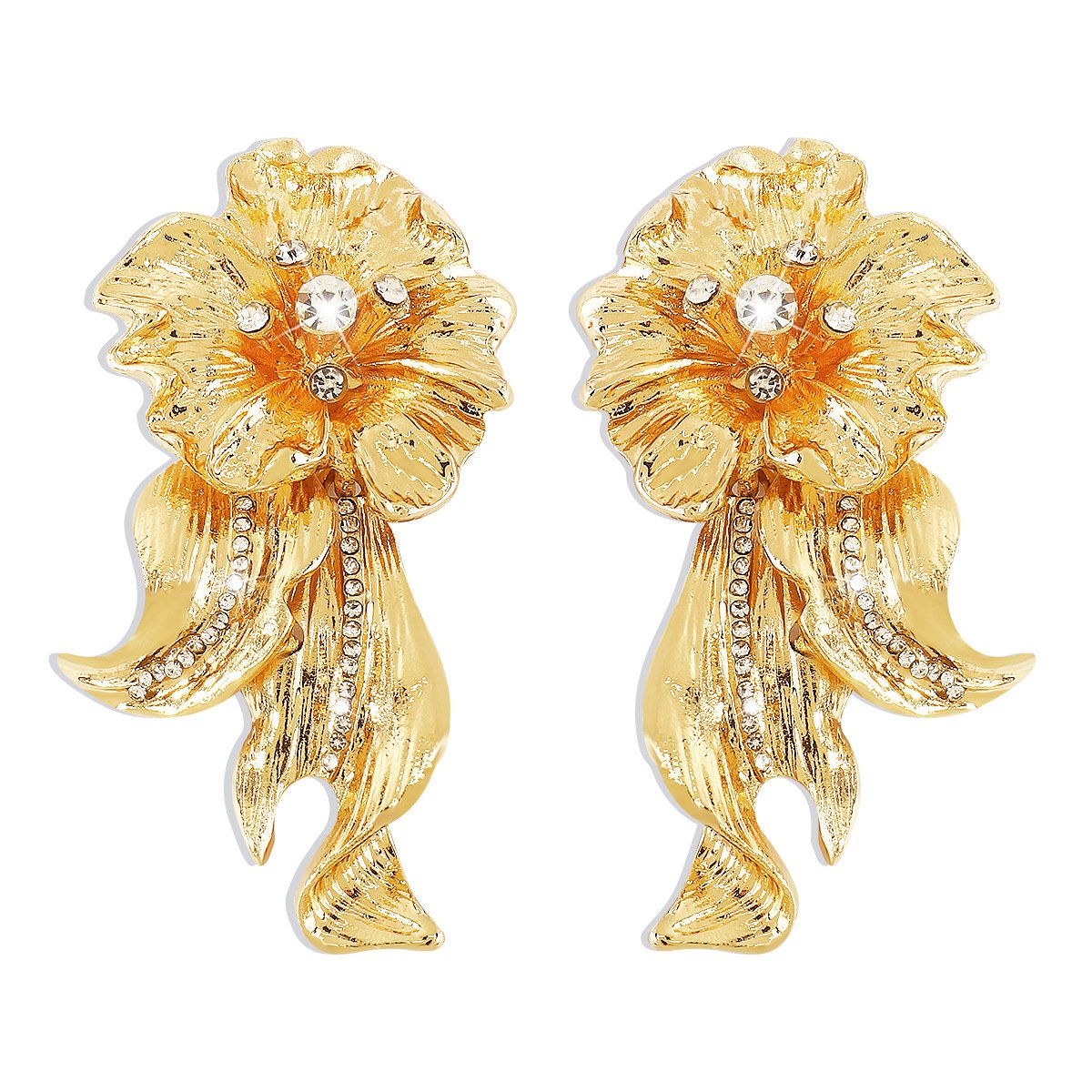 1614 Exaggerated Personality ZA Earrings Simple Metal Flower Rhinestone Earrings Niche Design Earrings