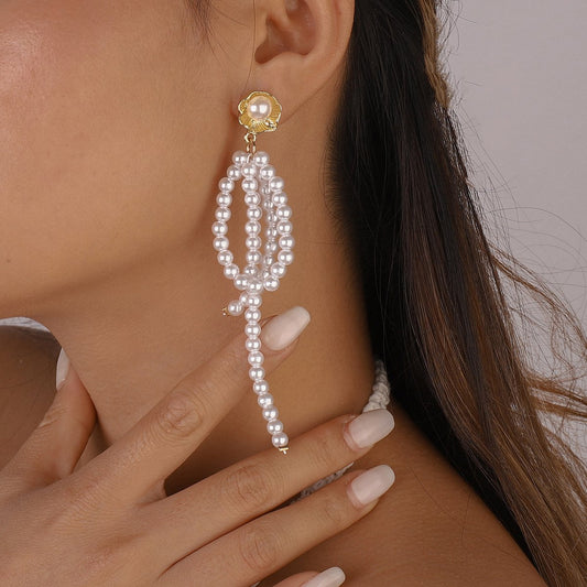 E1413 French Elegant Net Red Earrings Women's Imitation Pearl Long Temperament Light Luxury Fashion Trendy Earrings