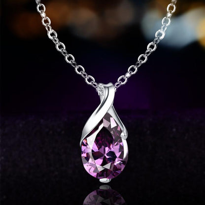 Fashion Purple Crystal Ladies Necklace Angel Tears Pendant Jewelry