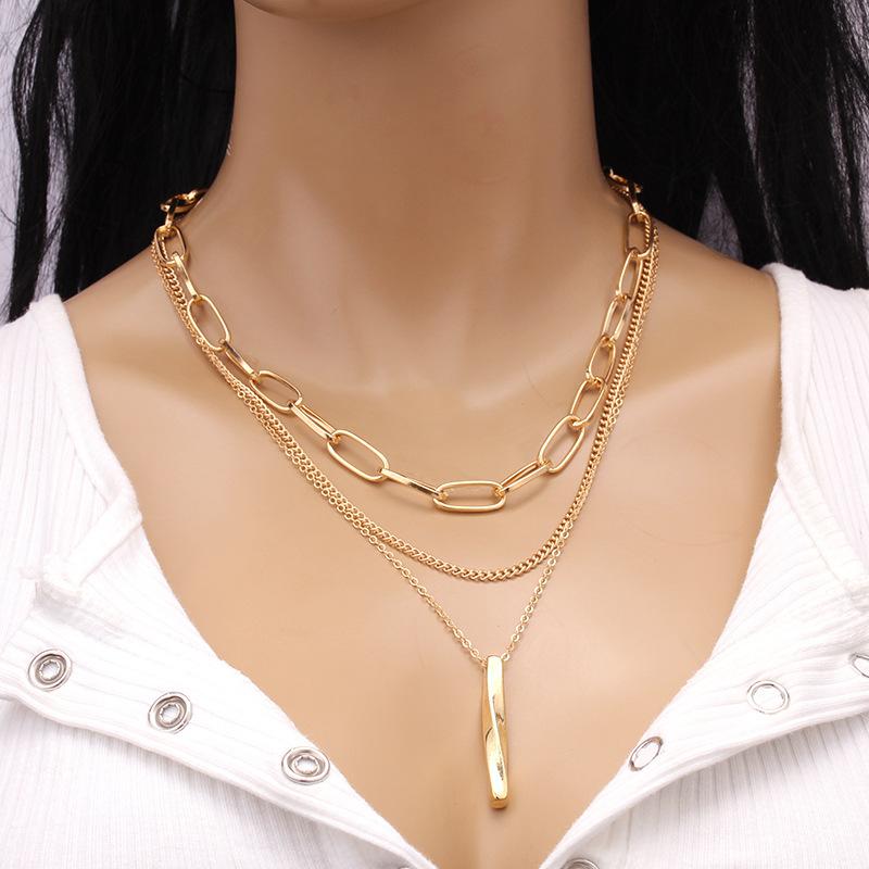 Jewelry Fashion Versatile Rotating Pendant Necklace Punk Geometric Set Simple Hip Hop Necklace