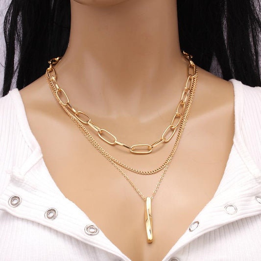 Jewelry Fashion Versatile Rotating Pendant Necklace Punk Geometric Set Simple Hip Hop Necklace