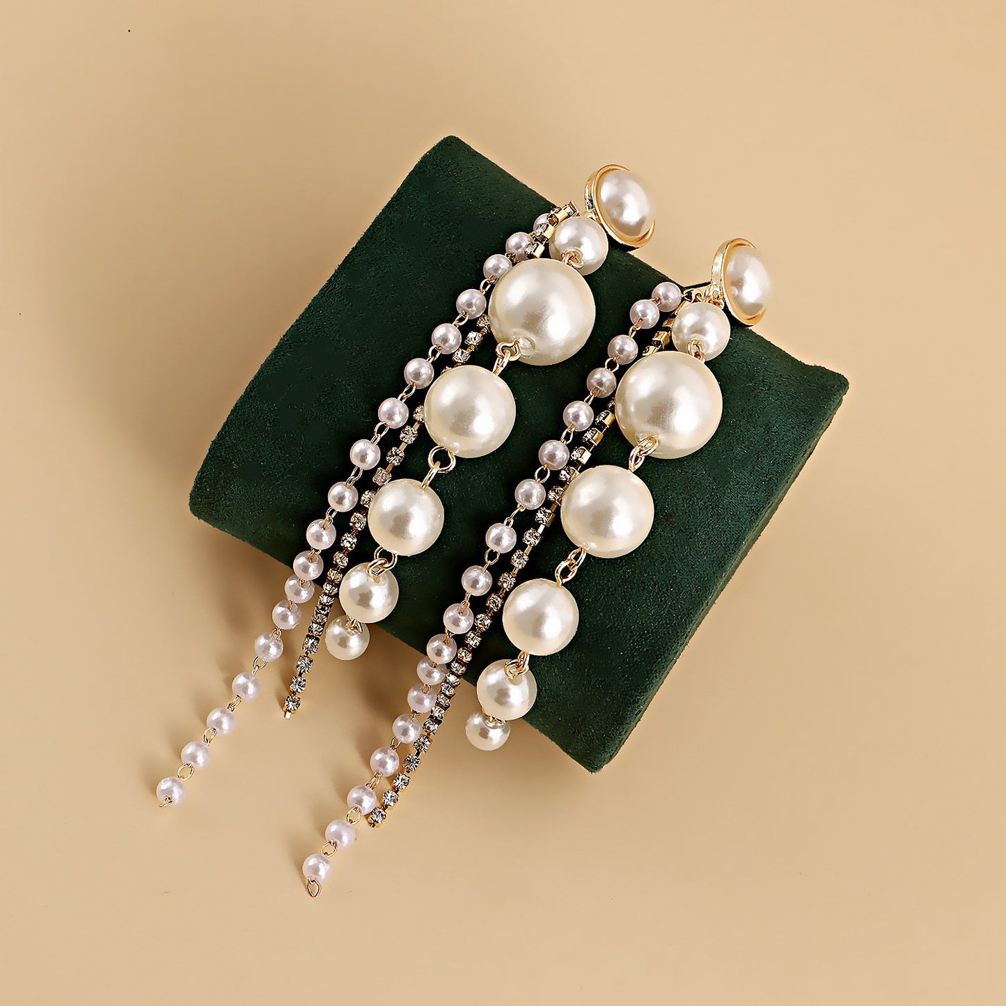 Jewelry ins geometric imitation pearl claw chain tassel earrings female hot girl earrings high-end niche