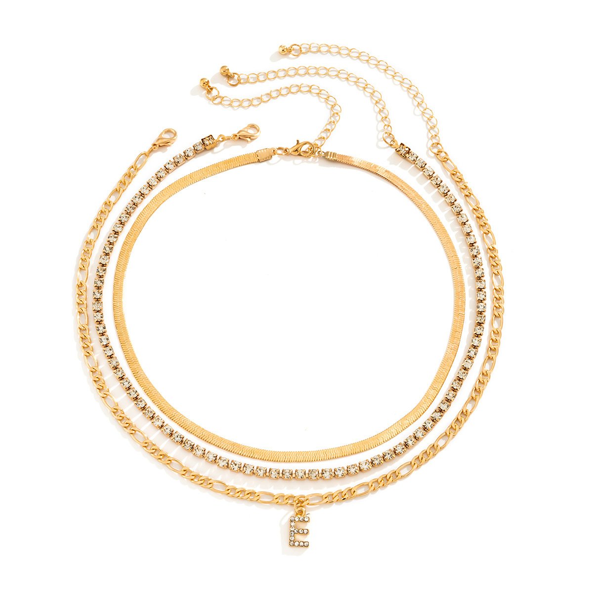 Jewelry Hip Hop Diamond Letter E Pendant Necklace Female Retro Metal Snake Bone Chain Necklace