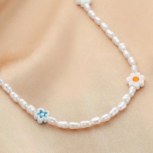 Fashion Personality Creative Handmade Baroque Small Flower Short Clavicle Chain Simple Pearl Necklace For Women