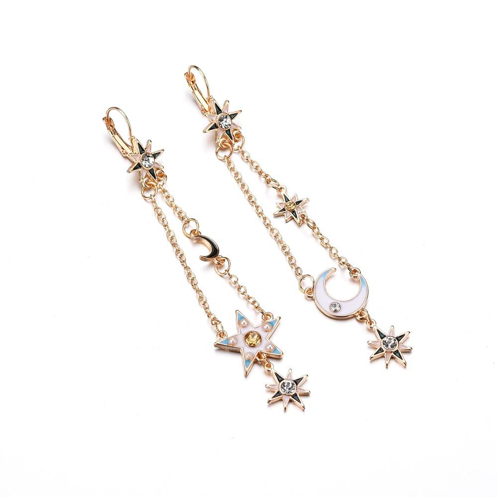 Fashion oil drop earrings women's long asymmetrical star moon earrings earrings