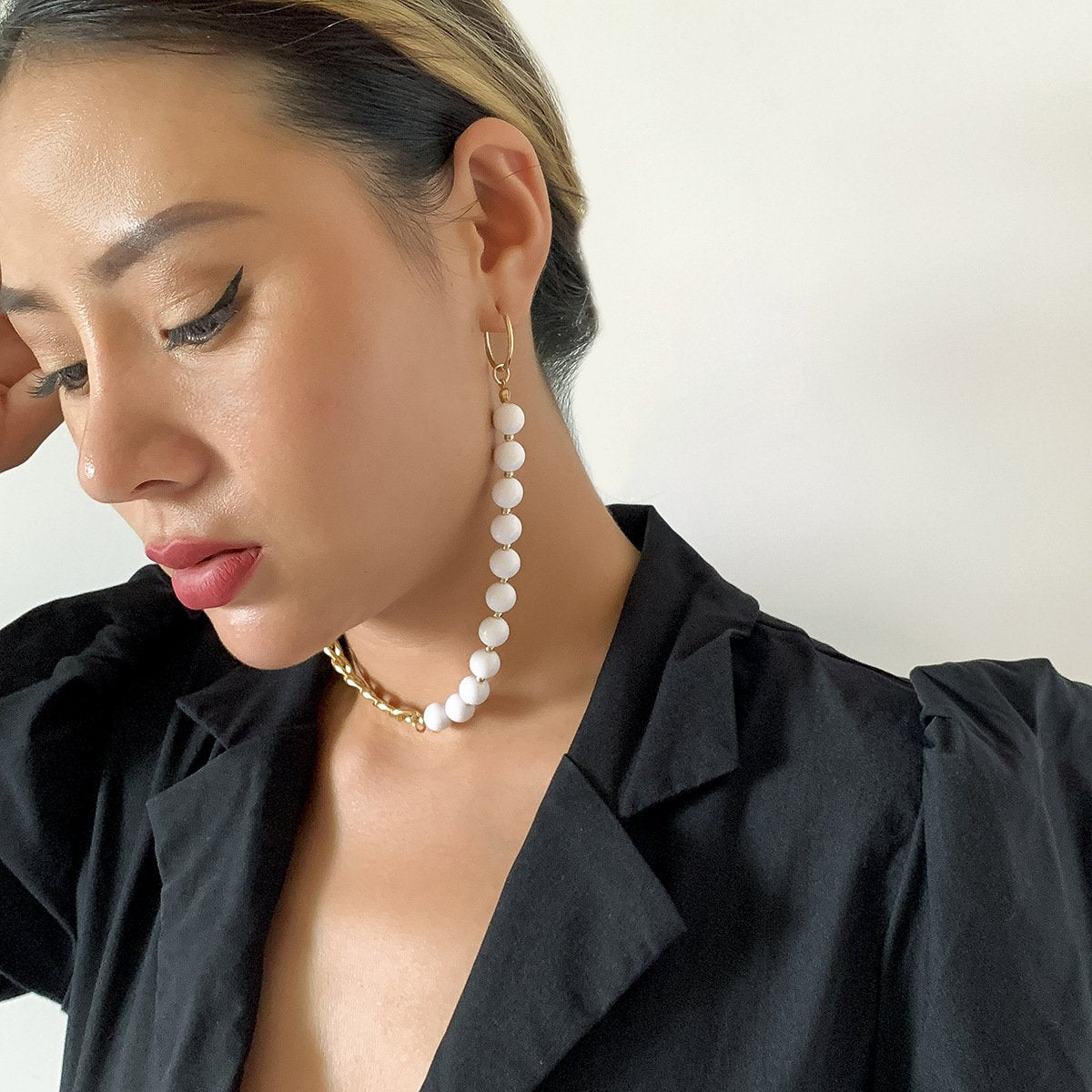 Jewelry personality cold U-shaped bead splicing earrings hip-hop trend metal chain earrings