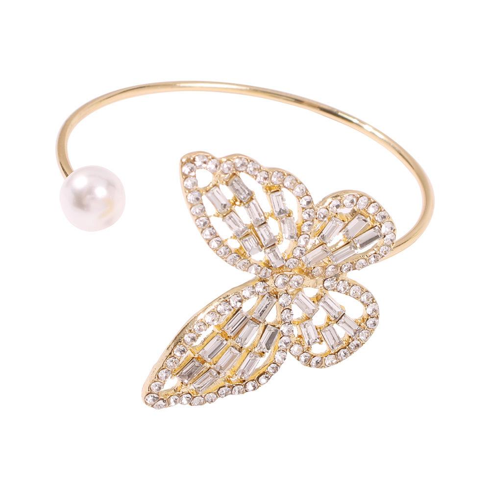 B144 Fashion Hollow Shining Diamond Bracelet Pearl Butterfly Opening Light Luxury Romantic Personality Bracelet Women