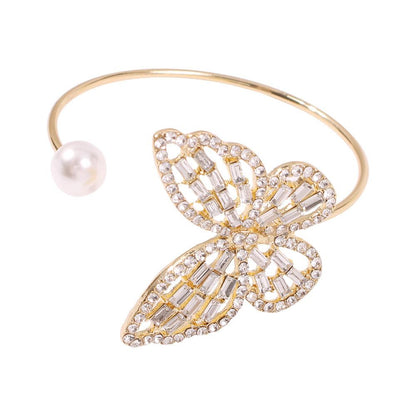 B144 Fashion Hollow Shining Diamond Bracelet Pearl Butterfly Opening Light Luxury Romantic Personality Bracelet Women