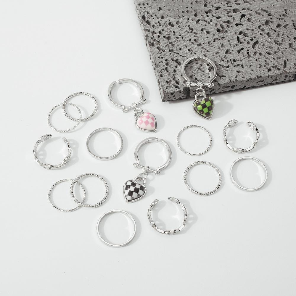 R741 Personality Jewelry Net Red Checkerboard Sweet Cool Ring Set Exaggerated Geometric Simple Ring