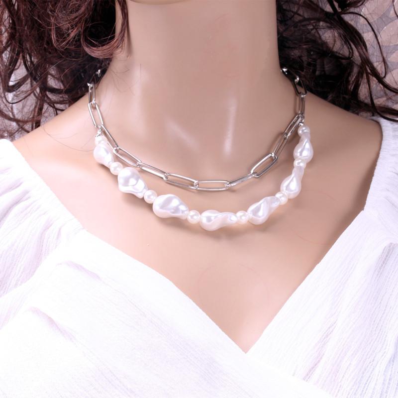 Temperament Baroque Imitation Pearl Multilayer Necklace Double Versatile Chain Beaded Necklace Women's Jewelry