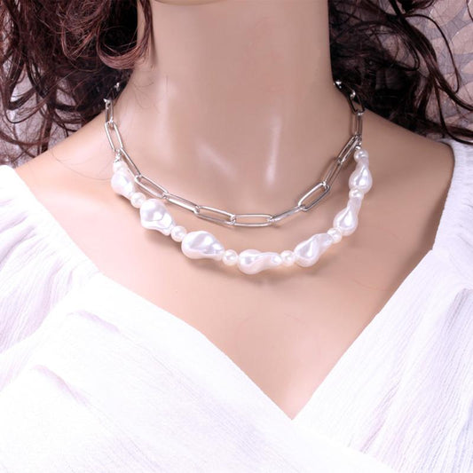 Temperament Baroque Imitation Pearl Multilayer Necklace Double Versatile Chain Beaded Necklace Women's Jewelry