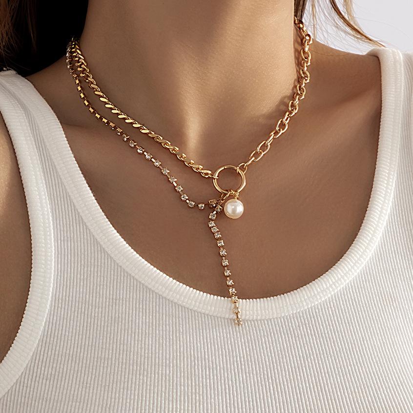 Jewelry Temperament Sweet Cool Cross Necklace Stitching Imitation Pearl Claw Chain Tassel Clavicle Necklace Female