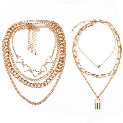 Jewelry Hip Hop Punk Chain Multilayer Necklace Female Simple Versatile Peach Heart Set Necklace