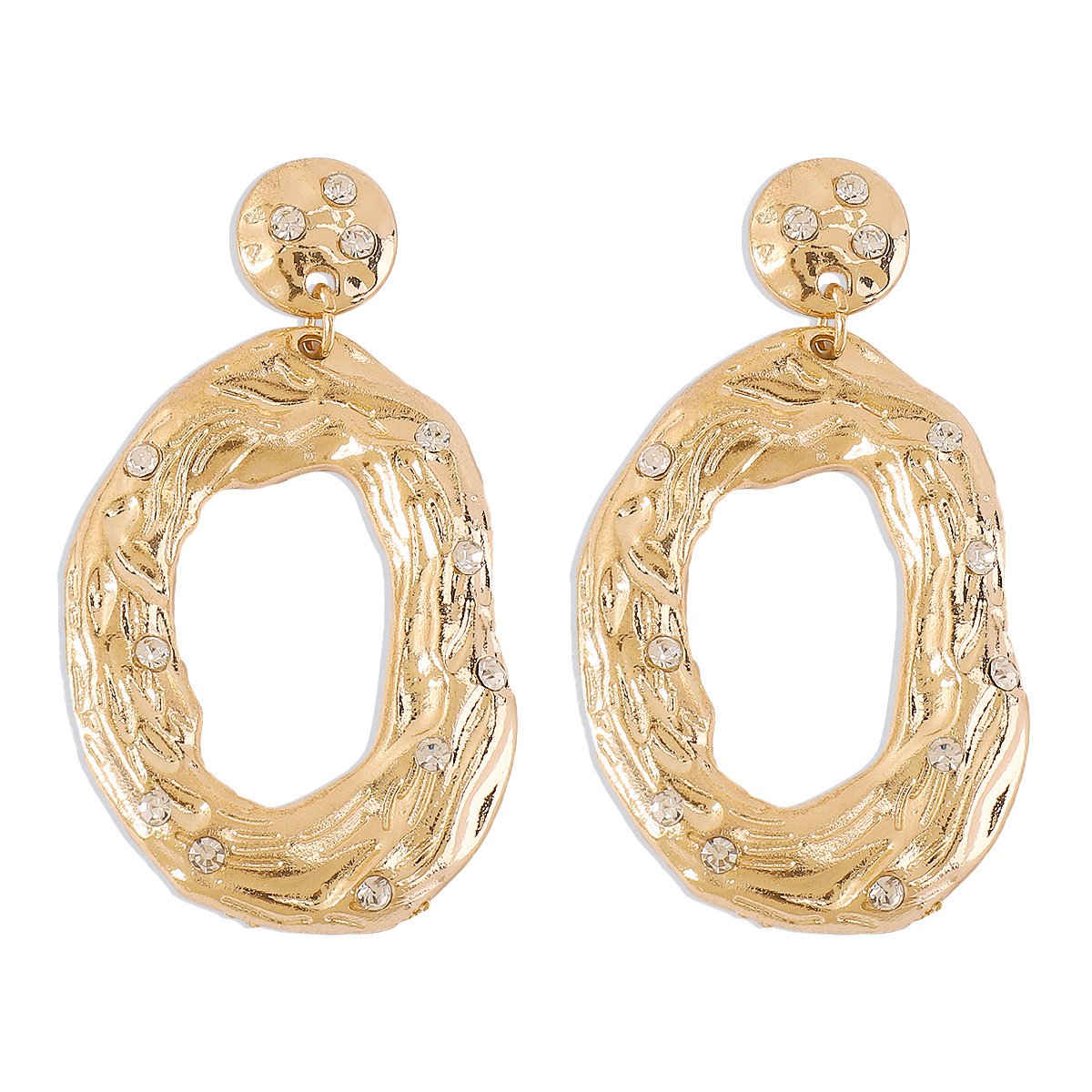 E1814 Retro Irregular Textured Earrings Female Baroque Micro-inlaid Rhinestone Metal Pop Earrings