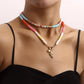 Jewelry double-layer colored soft pottery pearl scallop pendant necklace female ocean style trendy money jewelry