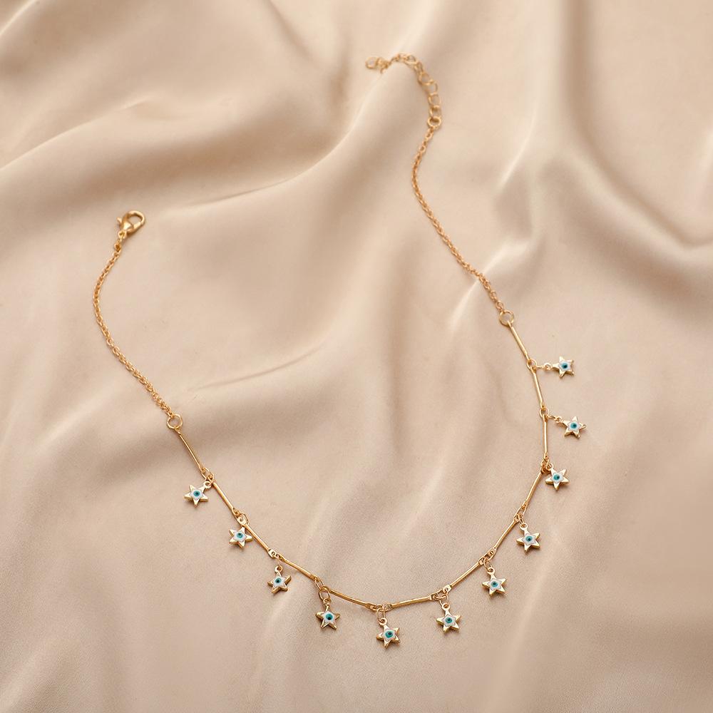 Clavicle chain personality fashion five-pointed star dripping oil eyes short collarbone necklace neck chain female