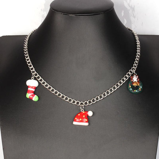 Autumn Winter Christmas Ornament Resin Santa Claus Series Pendant Necklace Sweater Chain