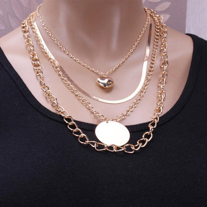Jewelry Exaggerated Elegant Peach Heart Necklace Popular Disc Multi-layer Separable Necklace Set Chain