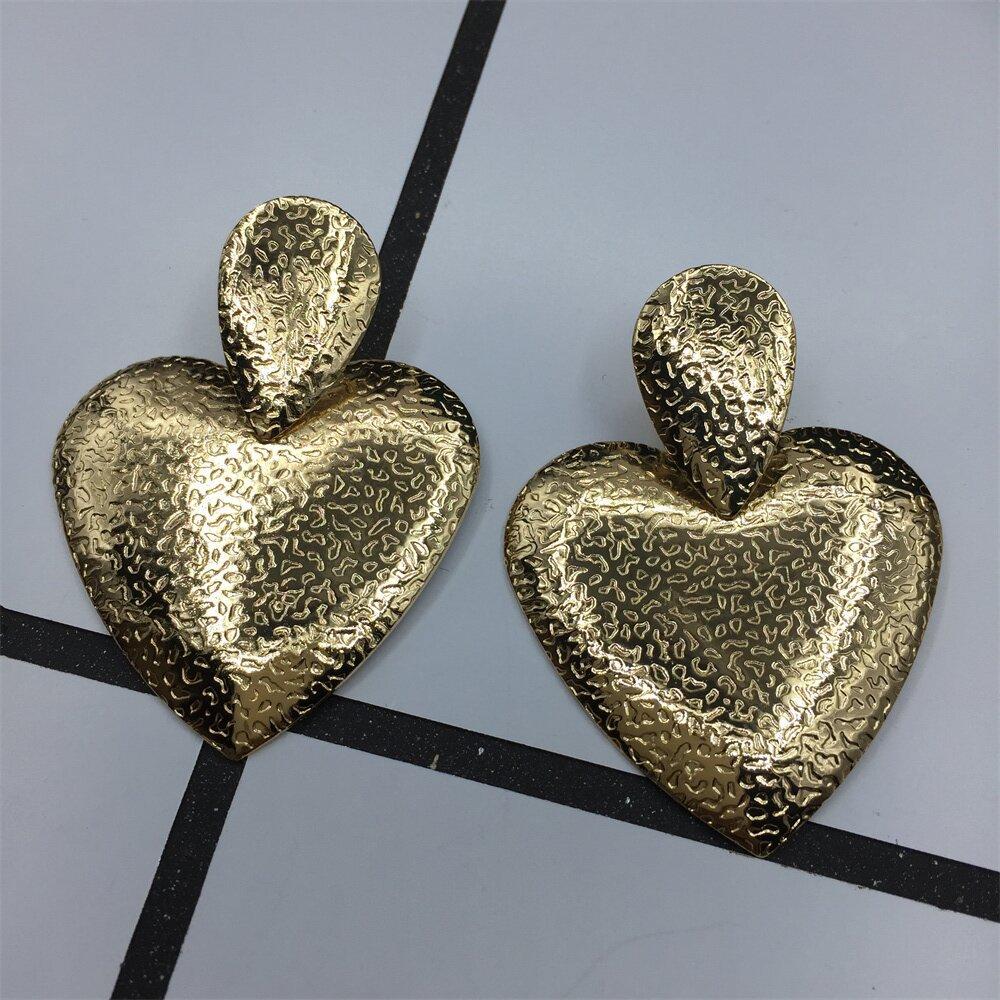 Gold Heart Stud Earrings Exaggerated Atmosphere Birthday Gift Earrings Ornaments