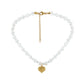 Fashion Temperament Stainless Steel Gold Pearl Crystal Love Heart Short Clavicle Chain Ladies Necklace