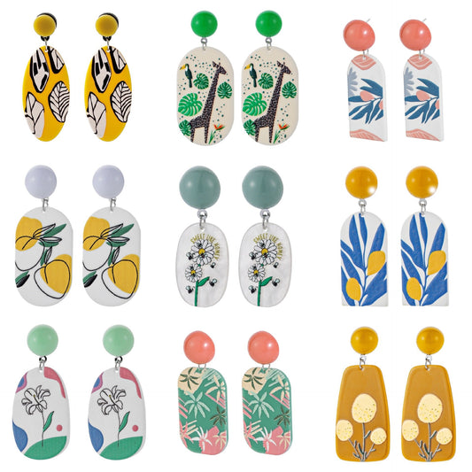 Geometric Acrylic Earrings 3D Printing Plants Flowers Animals Stud Earrings Trend Versatile Earrings