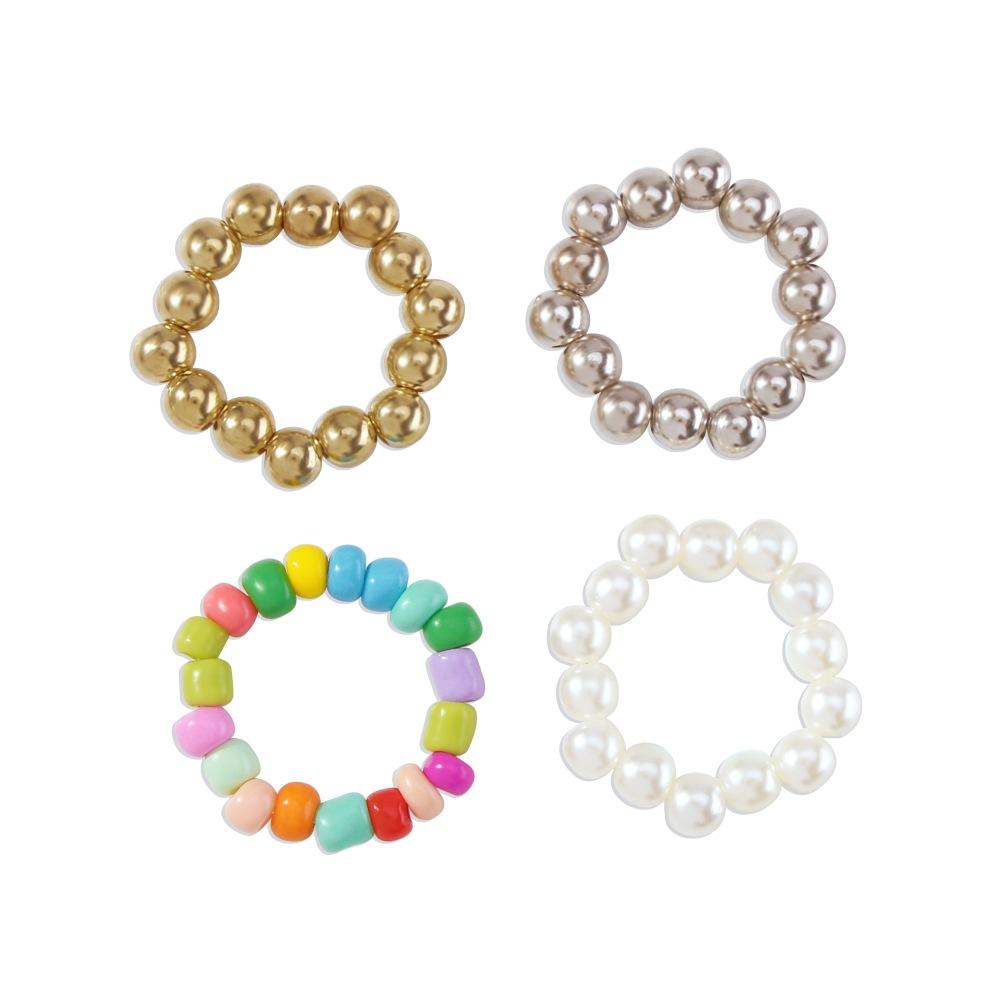 R679 Ethnic Temperament Ring Colorful Beaded Geometric Ring Retro Simple Exaggerated Pop Jewelry
