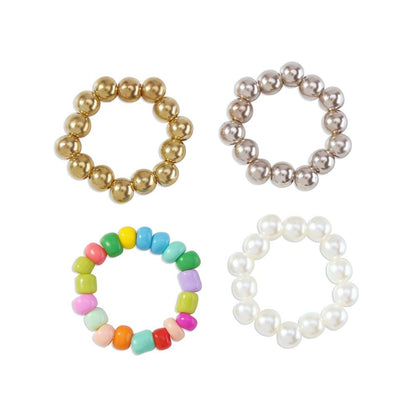 R679 Ethnic Temperament Ring Colorful Beaded Geometric Ring Retro Simple Exaggerated Pop Jewelry