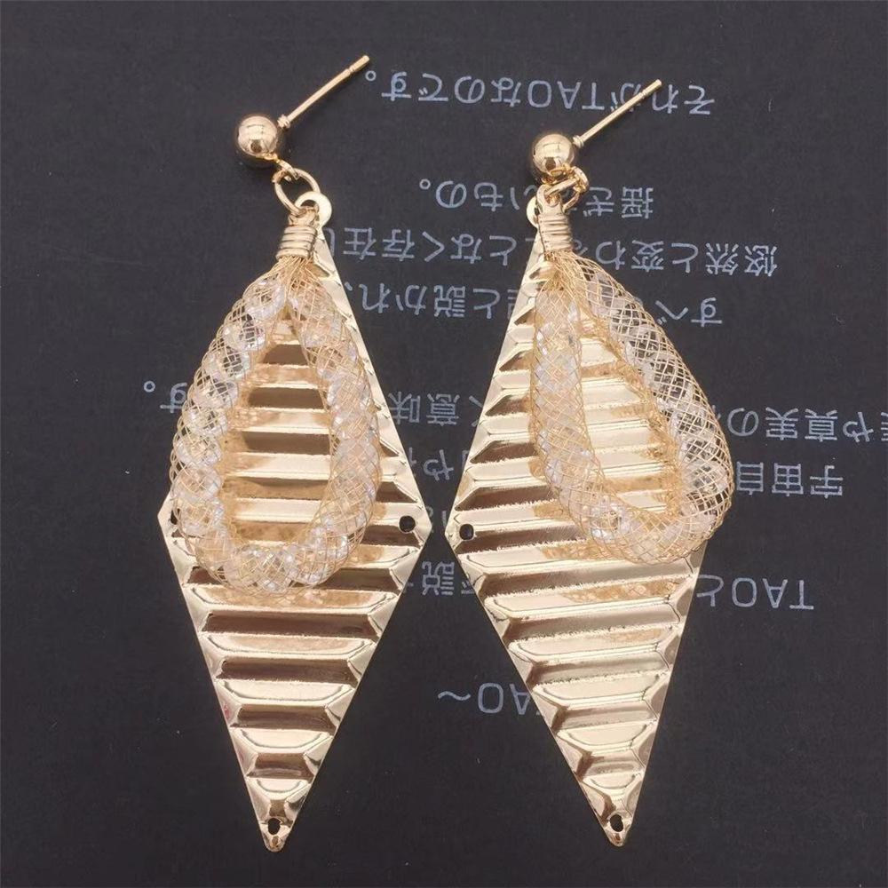 Horizontal rhombus sequin earrings silk mesh tube imitation zircon water drop earrings women's earrings popular jewelry night
