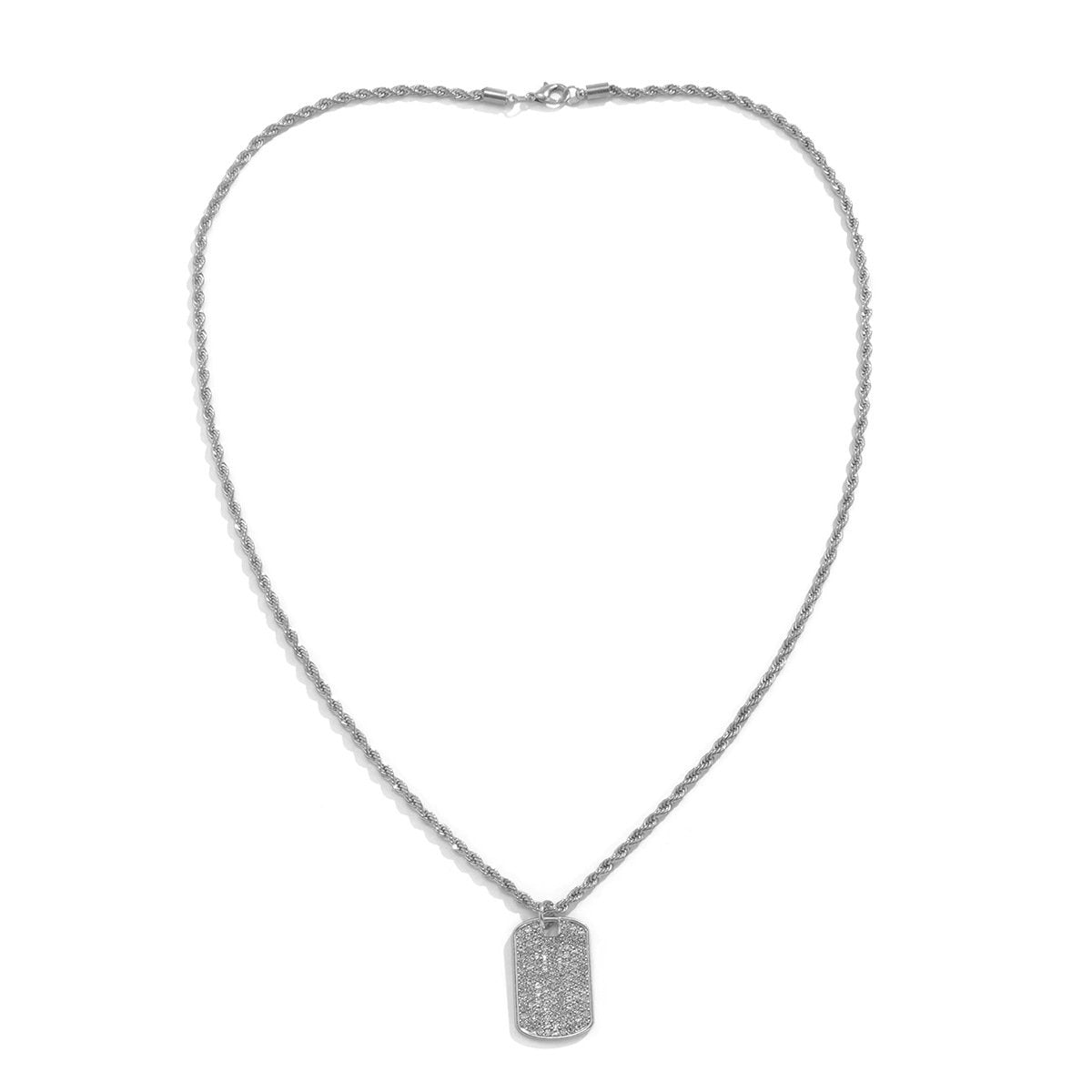 Jewelry Hip Hop Trendy People Inlaid Rhinestone Tag Necklace Retro Simple Metal Twist Chain Necklace
