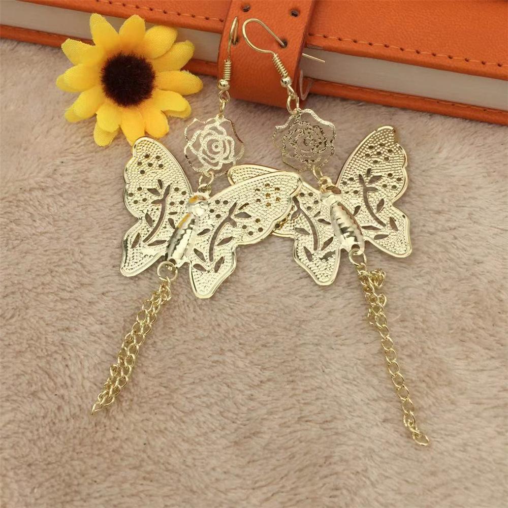 Vintage Hollow Rose Big Butterfly Earrings Ladies Tassel Earrings Christmas Ball Supplies