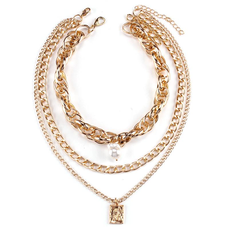 Frosty Creative Portrait Coin Metal Design Net Red Clavicle Chain Geometric Imitation Pearl Pendant Necklace