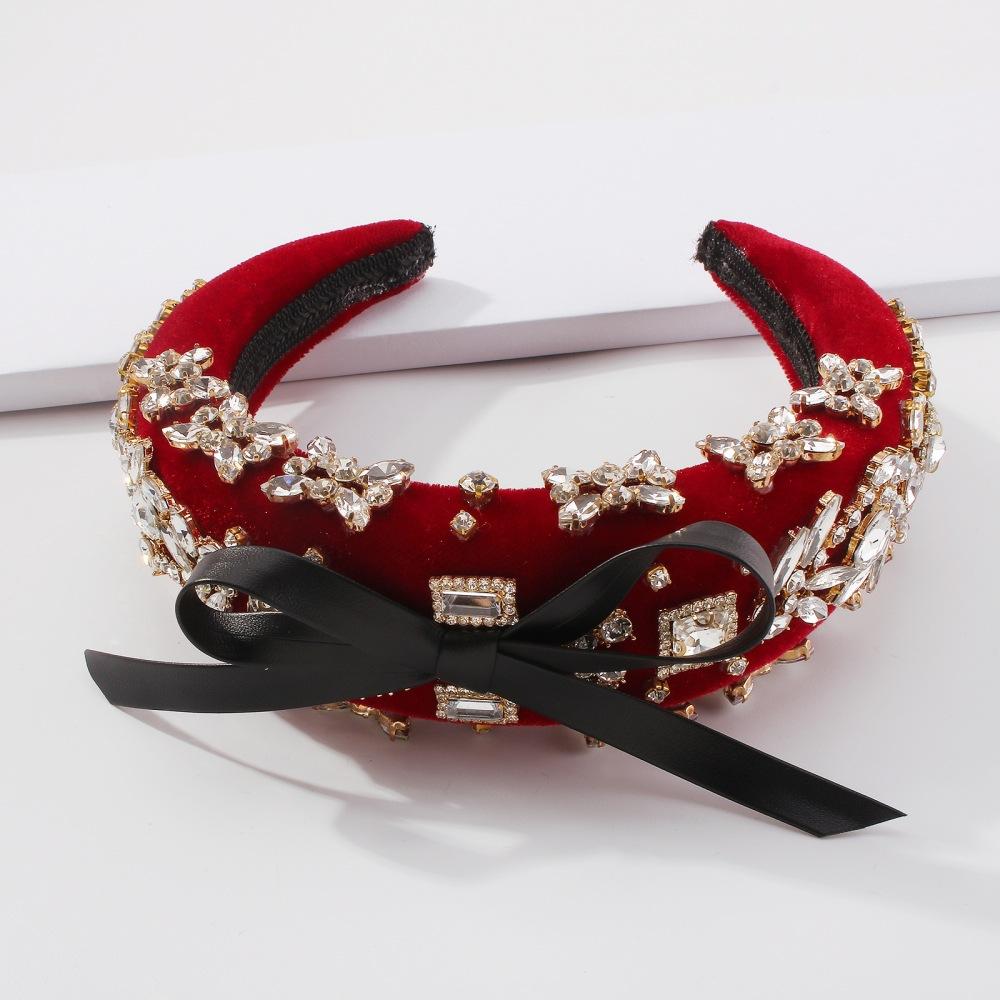 F361 autumn and winter hair accessories sponge heavy industry diamond headband bow temperament lady catwalk headband