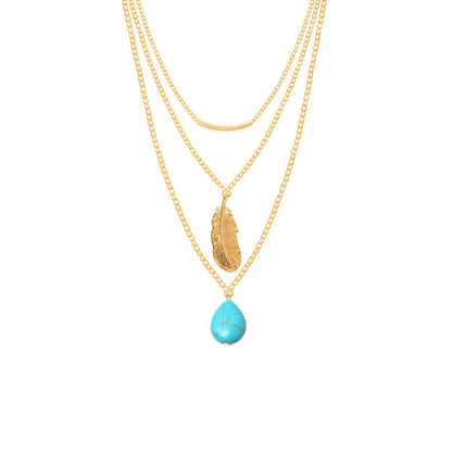 Necklace Lasso Turquoise Bead Big Leaf All-Match Ladies Multilayer Necklace