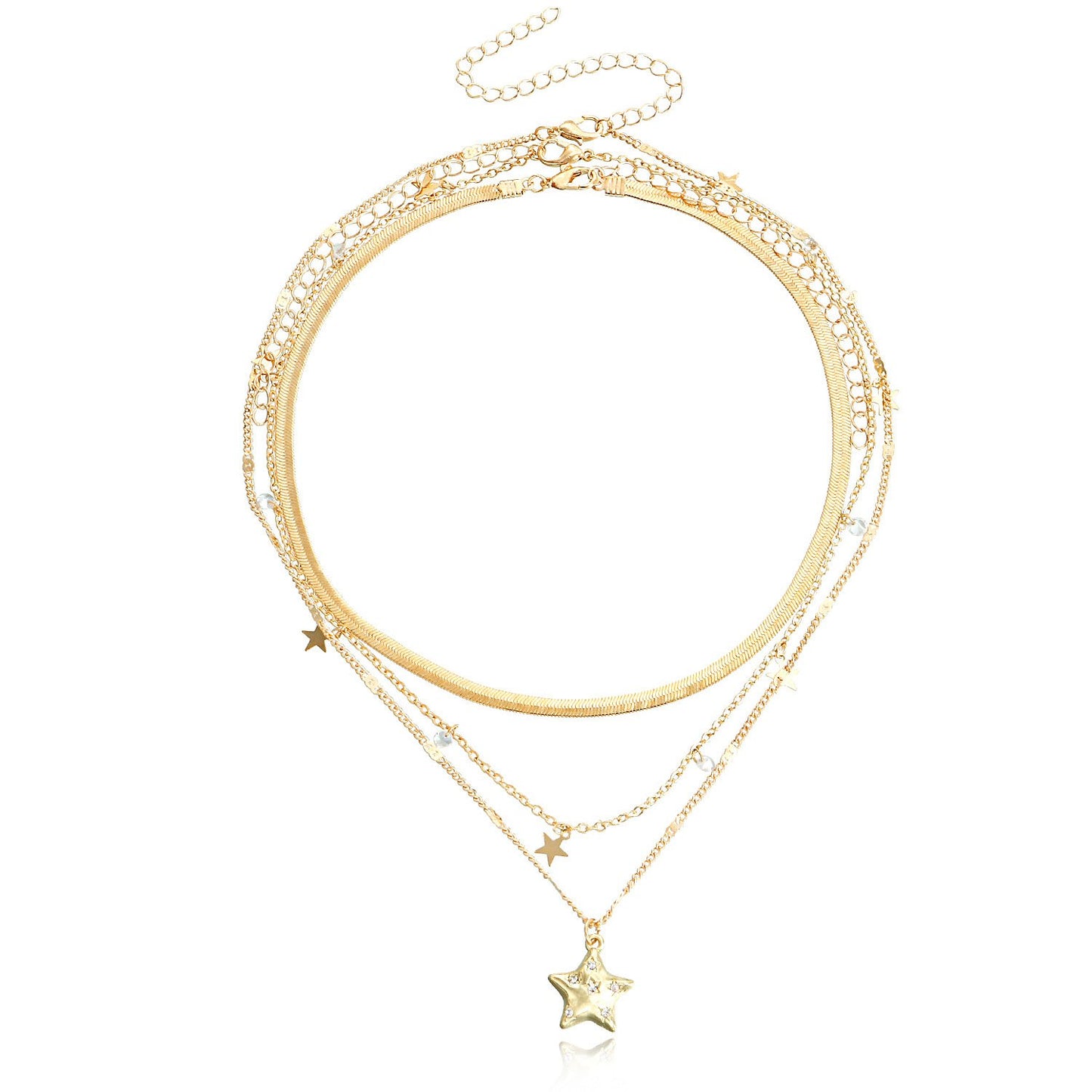 Jewelry golden five-pointed star pendant multi-layer necklace simple shiny zircon pendant necklace female