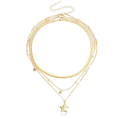 Jewelry golden five-pointed star pendant multi-layer necklace simple shiny zircon pendant necklace female